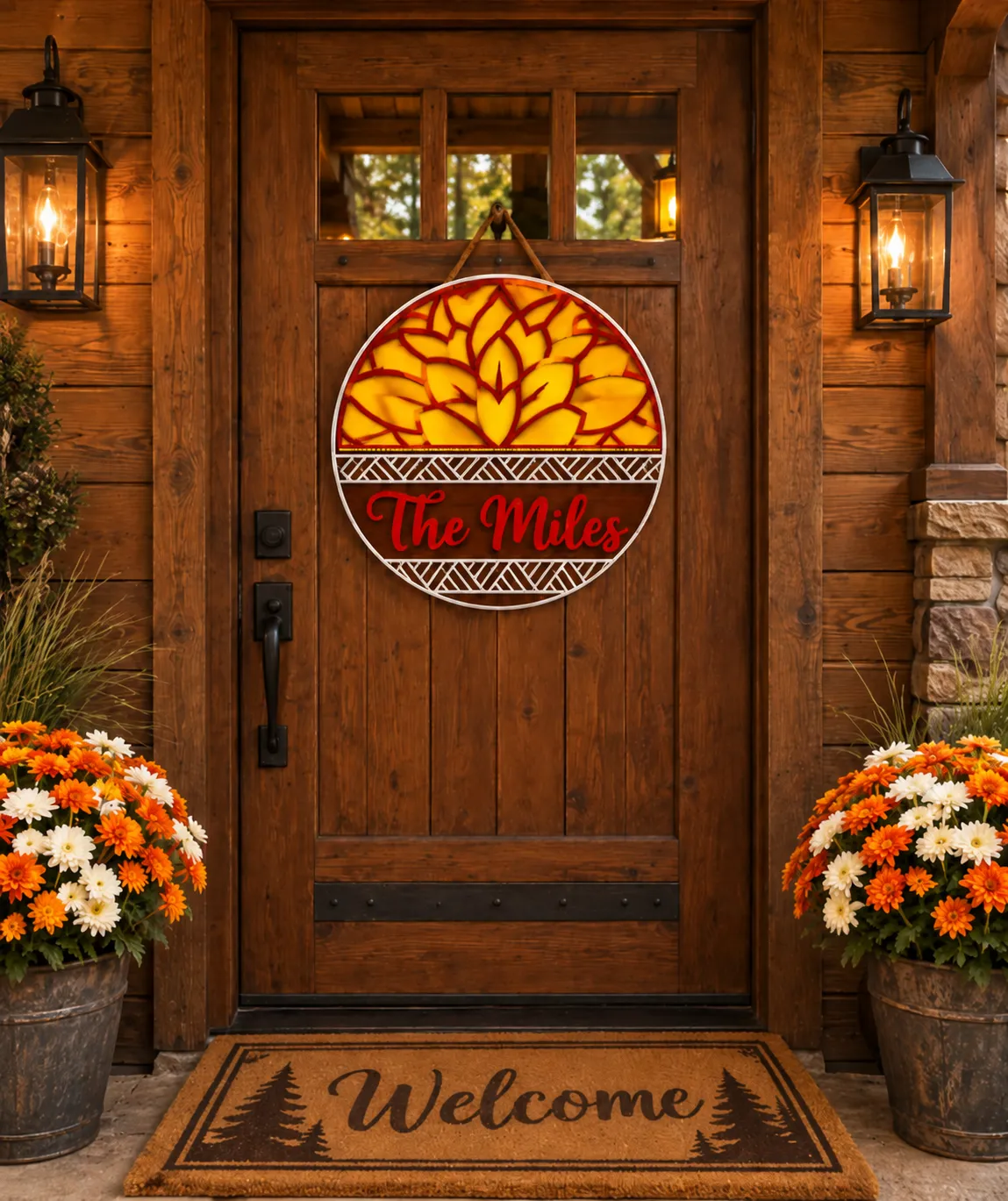 Beautiful Personalized Sunflower Family Wooden Door Sign.