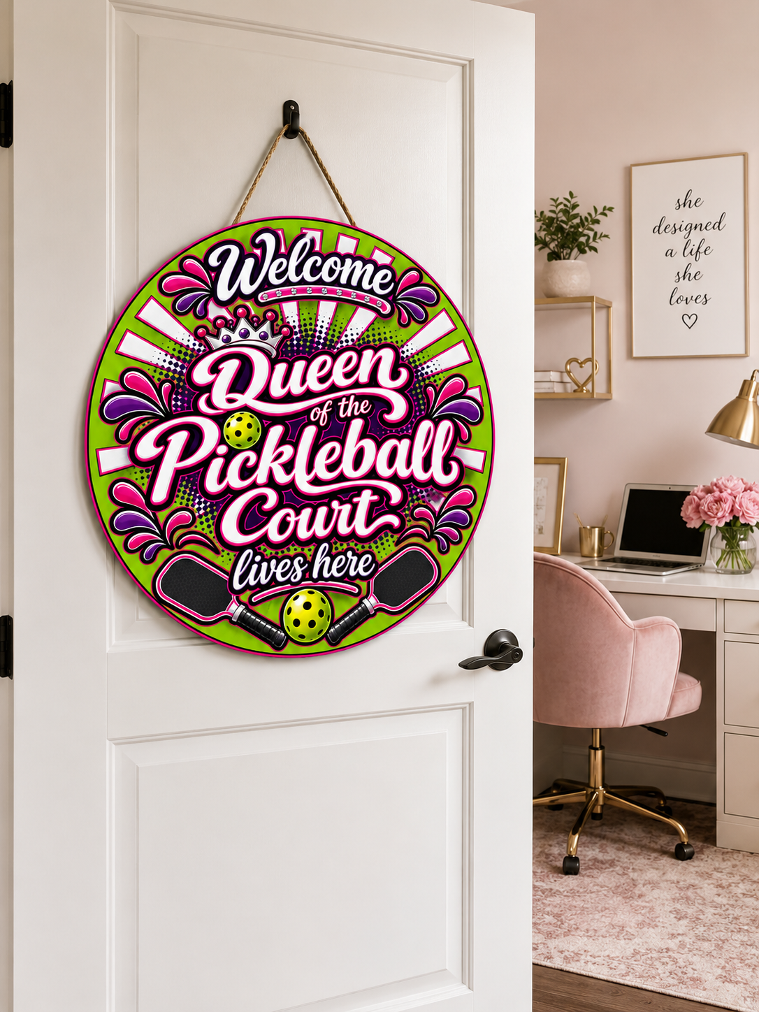 Pickleball Queen Wooden Door Sign – Queen of the Court
